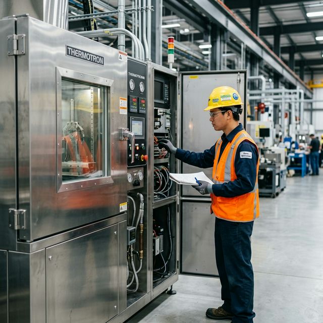 sửa chữa chamber - kỹ thuật viên kiểm tra tủ nhiệt tại nhà máy