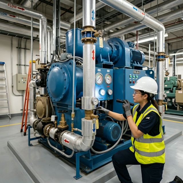 Kỹ sư bảo trì hệ thống Chiller công nghiệp tại nhà máy KCN